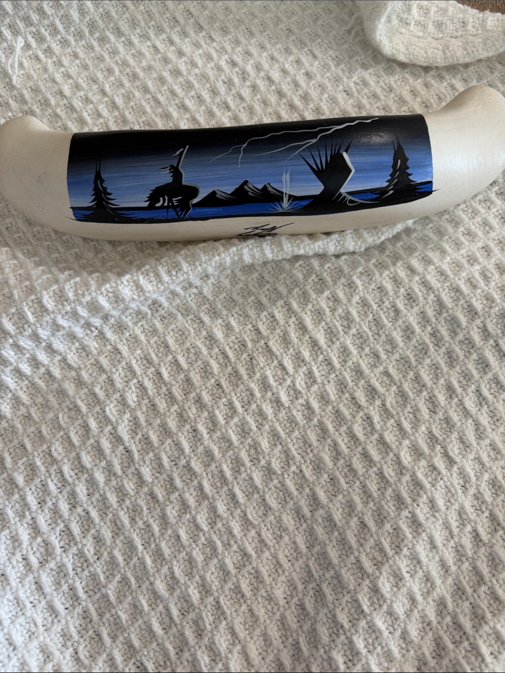 Navajo Pottery Canoe Boat Ceramic Figurine Signed by Native American 8 1/2"